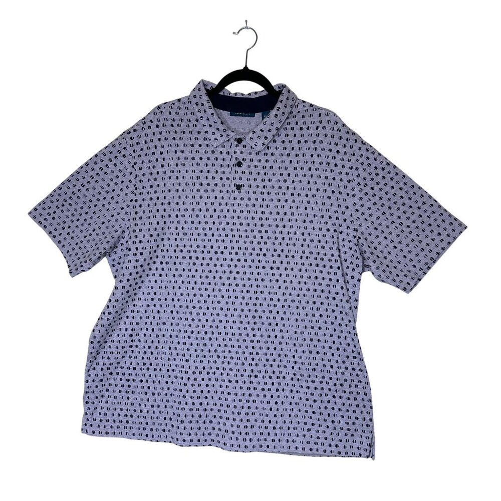 Perry Ellis Mens 2XLT Polo Shirt Lavender/Black Dot Pattern Short Sleeve